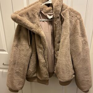 LOFT Beige Faux Fur Jacket